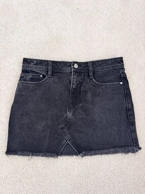 Zara Black Denim Mini Skirt with Frayed Hem